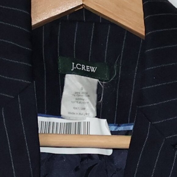 J. Crew Navy Blue Pintstripe Suit Jacket Women Size 0 Long Sleeve - Picture 10 of 10